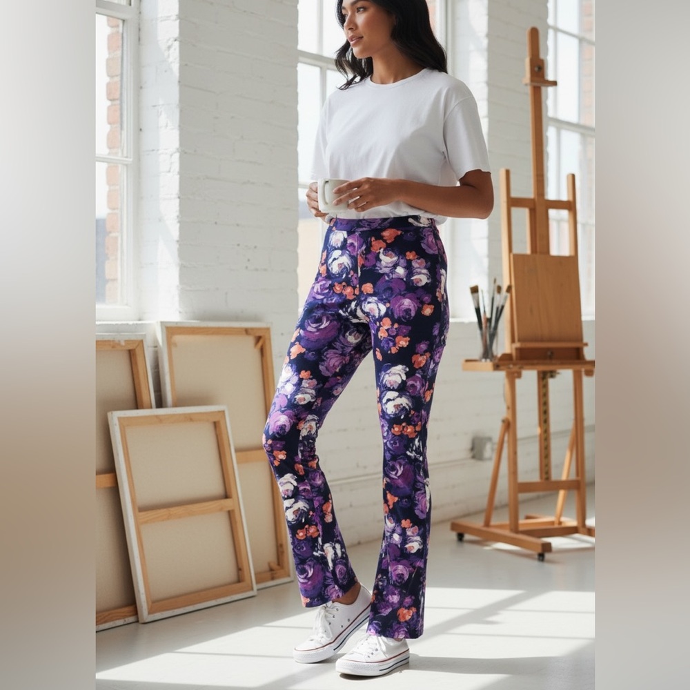 Isaac Mizrahi Live Floral Pants Purple 1X NWT | Soft Stretch Blooming Style